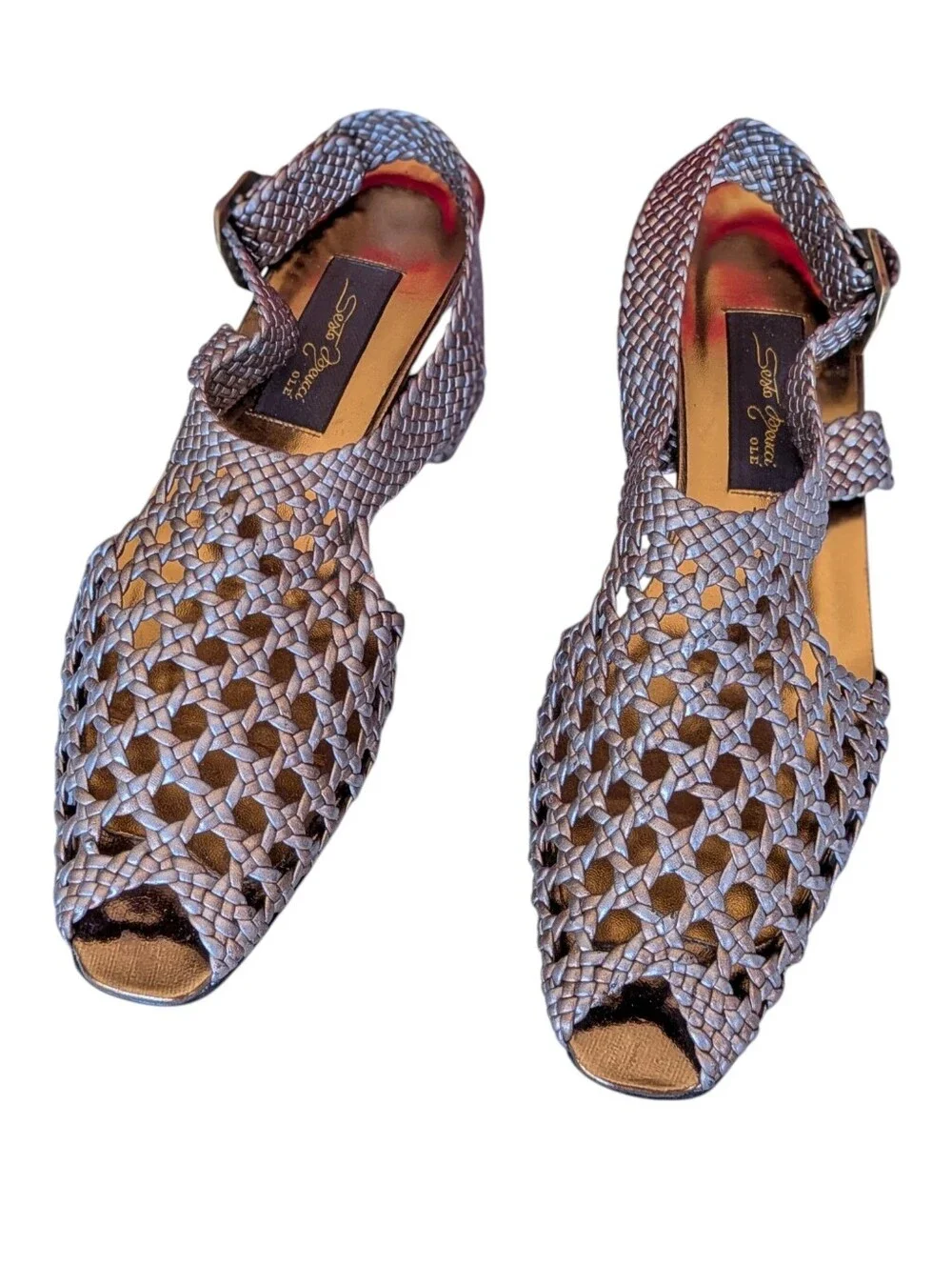 Sesto Meucci Metallic Silver Woven Leather Sandals Open Toe Luxury Leather 7.5 N